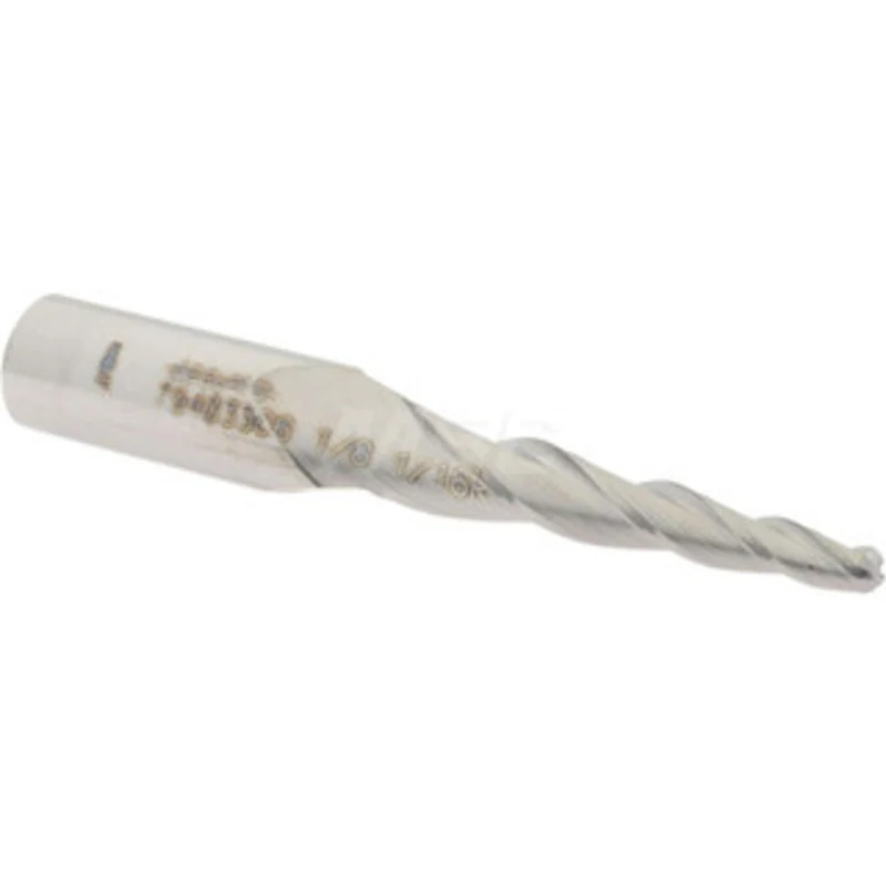 Accupro 3.5 per Side 1/8 Small End Diam 1-1/4 LOC 3-Flute Solid Carbide Tapered Ball End Mill Uncoated, 3/8 Shank Dia...